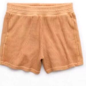 Aerie Women's Waffle Shorts Tan XL Elastic Waist Pockets Stretch Summer